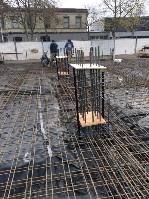 Reinforced concrete piers and slab preparation Preparations and reinforcements prior to concrete pour