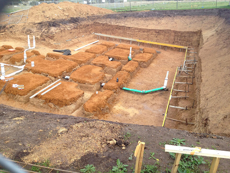 Footings and trenches prepared for house slab