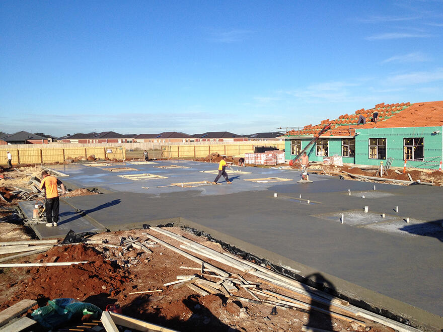 House slab being poured on a new housing estate in Melbourne