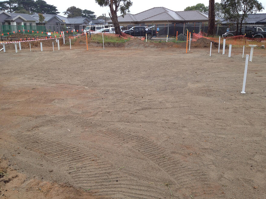 Construction site prepared and levelled for a new house slab foundation