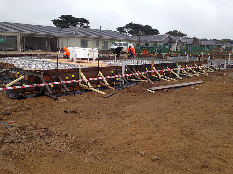 Site preparation for concrete foundation Ground preparation work before pouring a concrete house slab